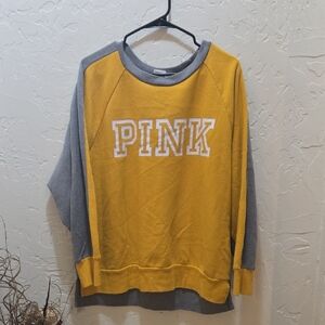 PINK Victoria's Secret Mustard and Gray Crew Neck Sweater